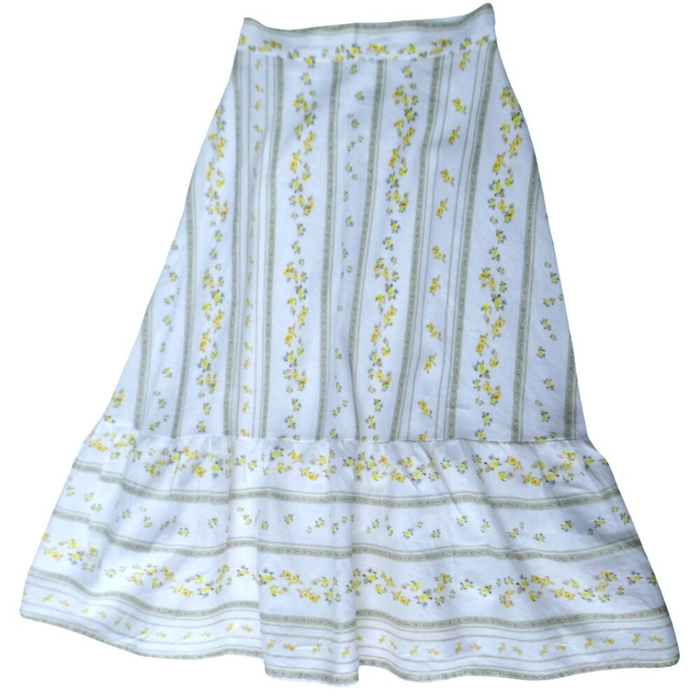 LiNeN Antonio Melani Country Muriel Floral Midi Skirt Prairie Ruffle Hem Cottage - Picture 5 of 7